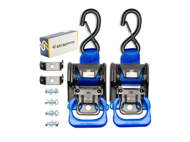 2PCS Retractable Ratchet Straps (1 7/8 in x 4 ft) Heavy Duty Transom Tie Downs for Boat, PWC Trailer - Extra Mounting Brackets & Bolt Set,Safety...