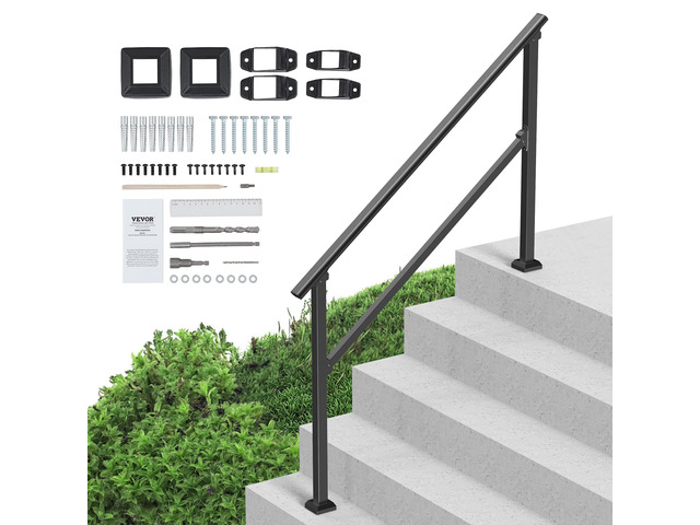 Handrails for Outdoor Steps, 4 Step Stair Hand Rail Kit, Transitional Carbon Steel Railings with Installation Kit, Stair Rails for Seniors,...