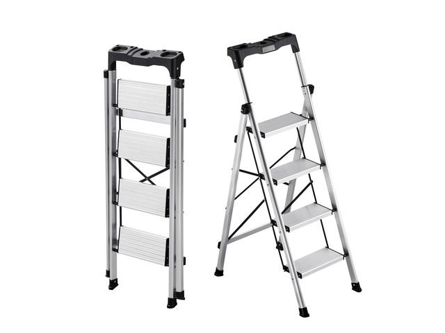 4 Step Ladder, Folding Step Stool with Wide Anti-Slip Pedal and Comfort Handgrip, 330 lbs Capacity Portable Aluminum Stepladder, Multi-Use for...
