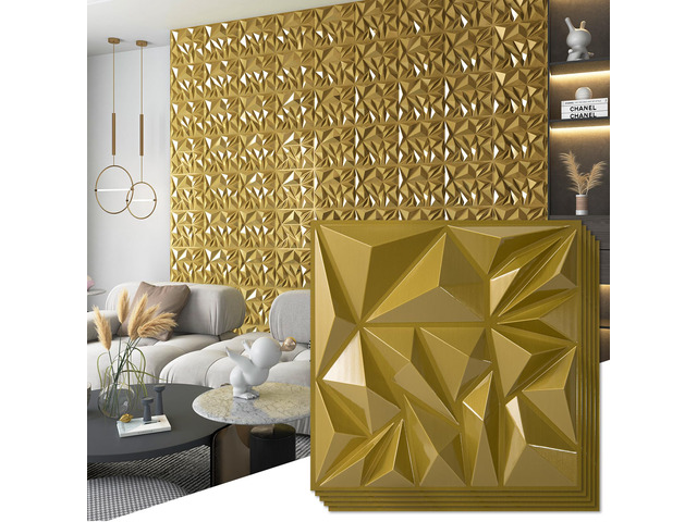 33-Pack Modern Diamond Textured 3D Wall Panels, 12 x 12 in, Gold Light PVC, Waterproof, Scratch Proof, Decorative Wall, Ideal for Home, Office &...