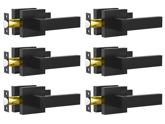 Passage Door Lever, 6 Pack Matte Black Interior Door Handles for Hallway and Closet, Heavy Duty Square Interior Keyless Door Handles Non-Locking...