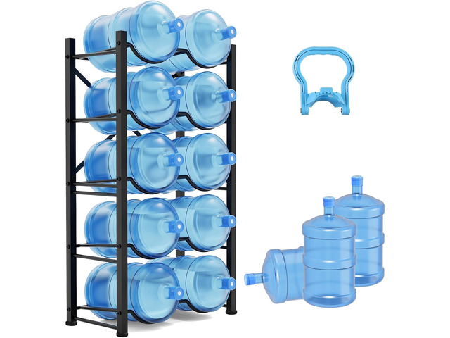 5 Gallon Water Jug Holder for 10 Bottles, 5-Tier Double Row Holds Detachable, Heavy-Duty, with Reinforcement Frame, for Office, Kitchen, Garages,...