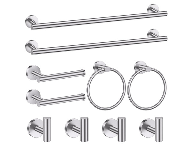 10 Pieces Brushed Nickel Bathroom Hardware Accessories Set SUS304 Stainless Steel Towel Bar Holder Set, 23.6Inch Towel Racks for Bathroom, Robe...