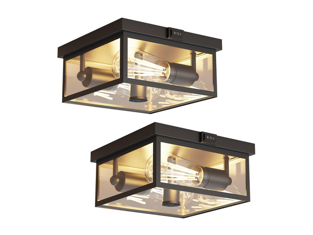 Outdoor Ceiling Light with Motion Sensor, Flush Mount Porch Light, Exterior Light Fixture with Clear Glass, Dusk to Dawn 2-Light Fixture for...