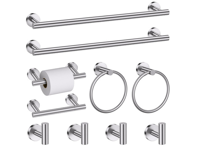 Brushed Nickel Towel Bar Bathroom Hardware Accessories Set, 10 Pieces Upgraded Toilet Paper Holder 23.6 Inch Towel Rack for Bathroom Wall Mounted...