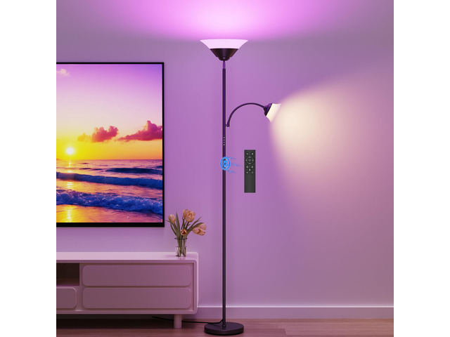 RGB Torchiere Floor Lamp, 2-in-1 Dimmable Standing Lamp with Remote & Button Control, 34W 360° Rotatable LED Reading Lamp, 72' Modern Tall Corner...