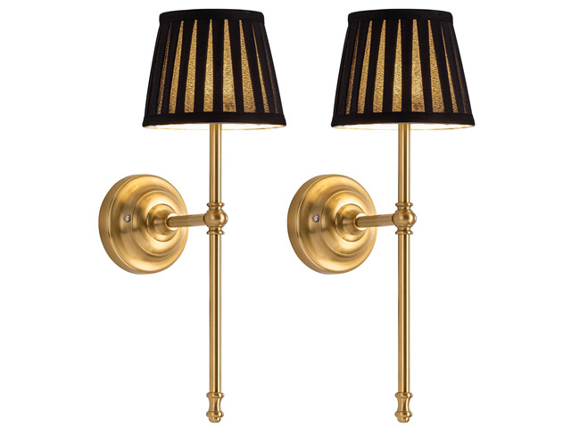 Gold Cordless Wall Sconces Set of 2, Black Fabric LED Wall Lamps Wireless Small Rechargeable Battery, Portable Lighting for Wall Painting, Living...