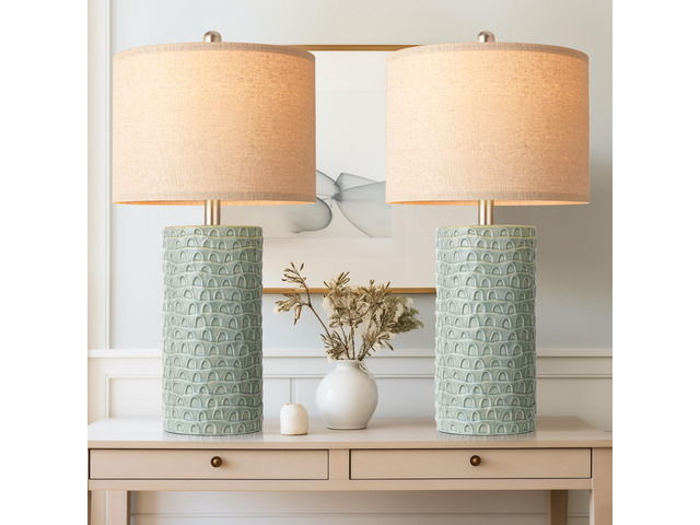 23' Modern Ceramic Table Lamp Set of 2, Table Lamps for Living Room, Rustic Farmhouse Bedside Lamps Nightstand lamp for Bedroom, Desk Lamp for End...