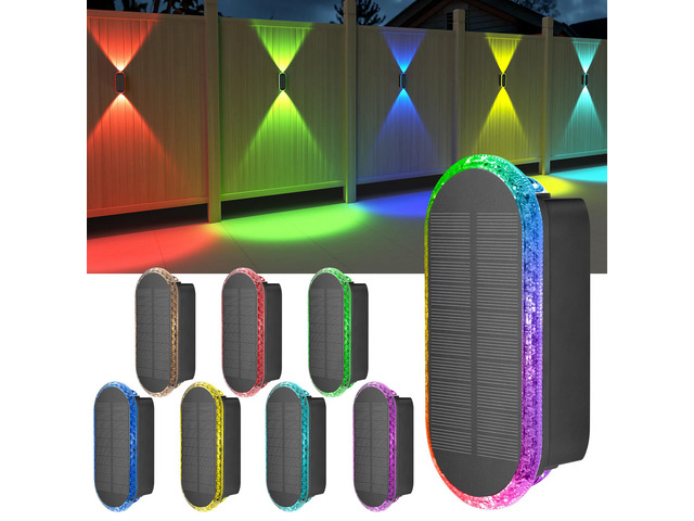 Solar Fence Lights Backyard: 8-Pack Fence Lights Solar Powered 8 WRGB Color Modes - Up & Down Waterproof Solar Wall Lights for...