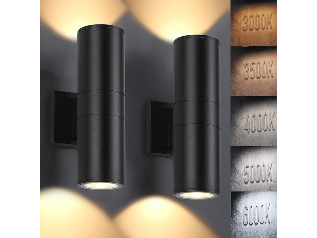 5CCT Dimmable Wall Lights Outdoor 2 Packs, 3000K 5000K 6000K Integrated LED Cylinder Up Down Modern Aluminum Light, Waterproof Exterior Light for...