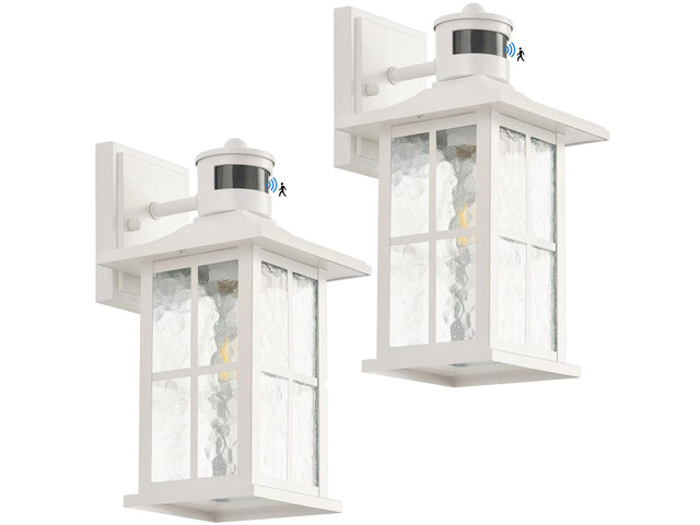 2 Pack Motion Sensor Porch Lights White Dusk to Dawn Outdoor Wall Lantern Exterior Sconce Lighting Fixtures Waterproof Outside Garage Lamp Wall...