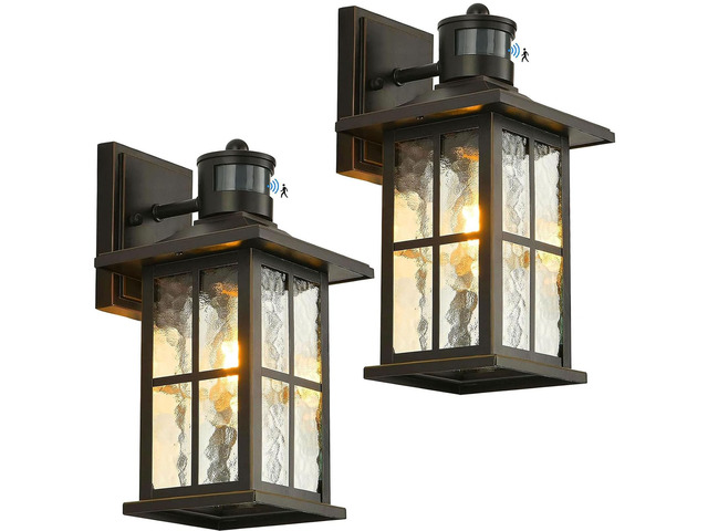 2 Pack Motion Sensor Outdoor Porch Lights Dusk Dawn Exterior Wall Lantern Black Outside Sconce Lighting Fixtures Waterproof Wall Mount Coach Lamp...