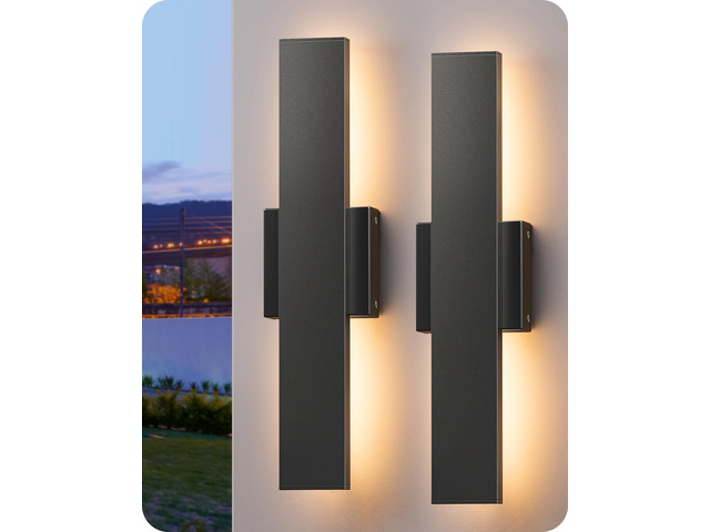 2 Pack LED Outdoor Wall Lights, 15.7' Modern Black Outdoor Sconce 3000K-4000K-5000K Adjustable Color Temperature, IP65 Waterproof, Smooth Dimming...