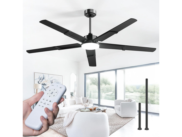 62 Inch Ceiling Fans with Lights and Remote, Black 6 Speed Reversible DC Motor, 3CCT, Dimmable, Quiet, Timer, Large Modern Ceiling Fan for Living...