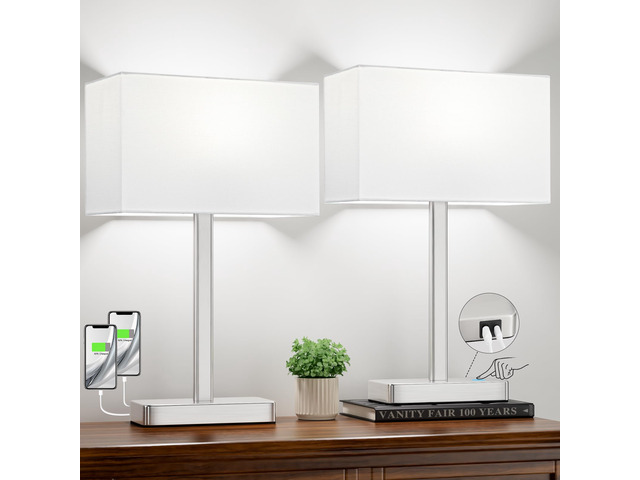Touch Lamps for Bedroom Set of 2, 3 Way Dimmable White Bedside Table Lamp Modern Table Lamp for Nightstands, White Nickel Desk Lamp for Home...