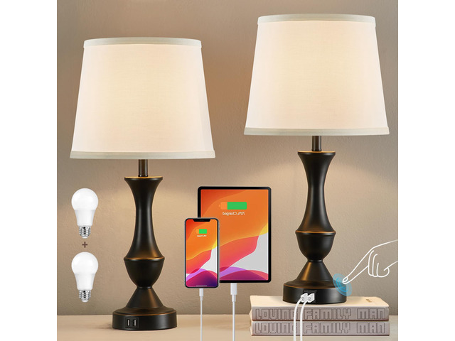 Touch Table Lamps Set of 2, 22' Tall Bedside Lamps with USB C+A Ports Dimmable Nightstand lamps, Table lamp for Bedrooms, Living Room, Office,...