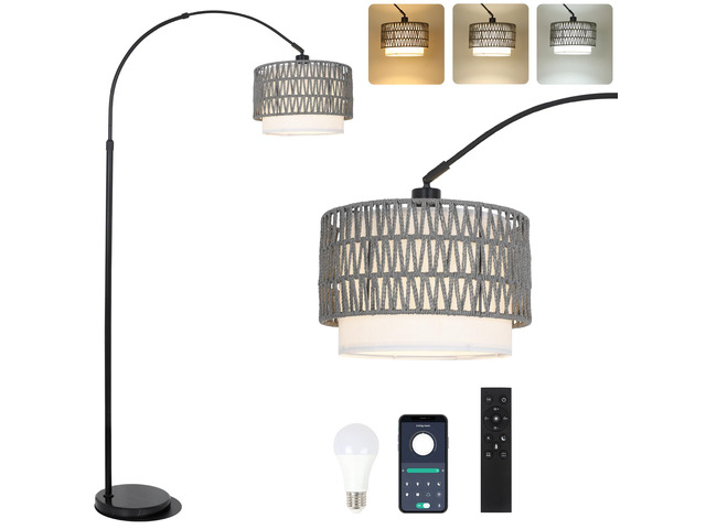 Boho Floor Lamps for Living Room, Arc Floor Lamp for bedroom with Remote and Dimmable Bulb, Over Couch Standing Lamp, Farmhouse Tall Lamp with 3...