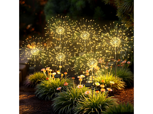 6Pack Solar Lights Outdoor, 120LED Firework Lights Fireworks Lights Solar Powered, Waterproof Fairy Garden Lights Decor Outside for Yard Pathway...