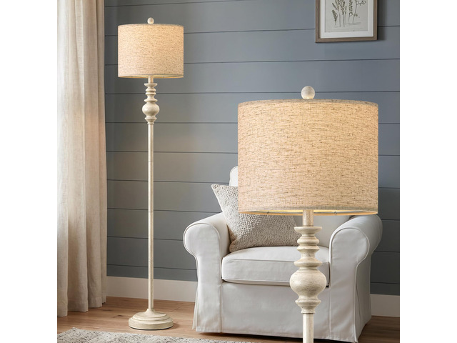 64.25' Farmhouse Floor Lamp for Living Room Bedroom, Tall Antique White Standing Lamp with Rotary Switch, Vintage Corner Floor Lamp for Living Room...