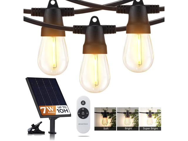 Solar String Lights with 48 Hanging Edison Bulbs and Brightness Controls with Remote 7W-104 3000K
