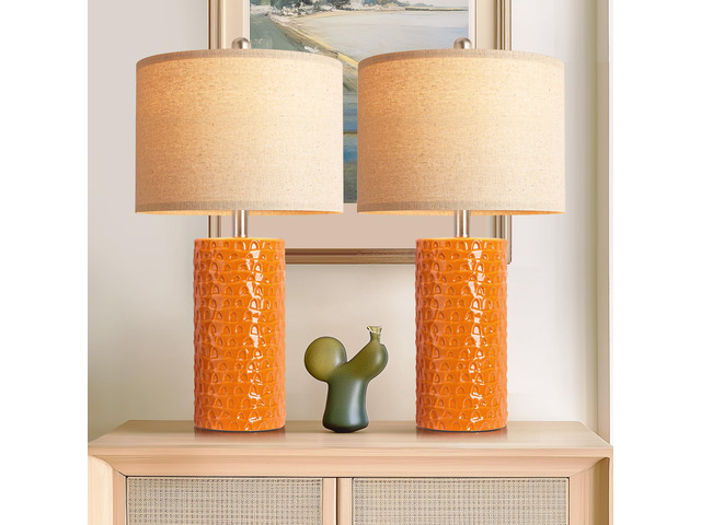 23' Modern Ceramic Table Lamp Set of 2, Table Lamps for Living Room, Rustic Farmhouse Bedside Lamps Nightstand lamp for Bedroom, Desk Lamp for End...