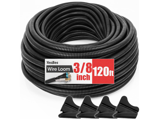 120 FT Wire Loom 3/8 Inch, Split Wire Loom Tubing Wire Conduit, Wire Protector Tubing Black