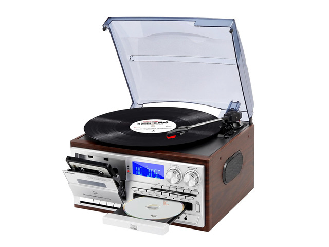 9 in 1 Vintage Record Player for Home with Two-Way Bluetooth, 3 Speed Turntable, CD & Cassette Player, AM FM Radio, USB SD Playback and Built-in...