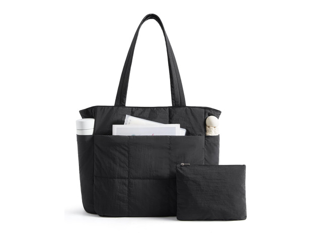 Tote Bag for Women, Top Handle Handbag 15.6 inch Laptop Bag Quilted Tote With Pocket Black Totes for Work Bag
