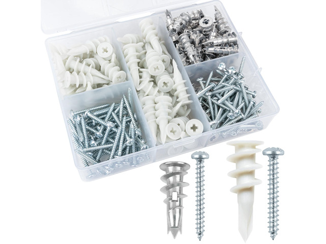 Self Drilling Drywall Anchors Assortment Kit, 200PCs Picture Hanging Kit for Frame,Curtain Rods,Art Hanging, 100PCs #6 Heavy Duty Metal Dry Wall...
