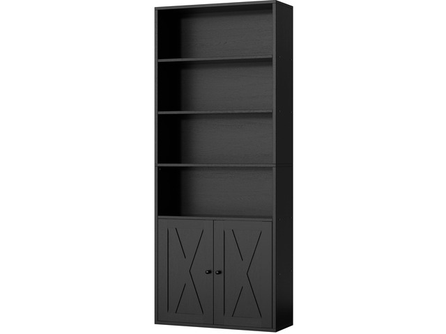 Shintenchi Bookshelf, Industrial Bookshelves and Bookcases with Doors Floor Standing 6 Shelf Display Storage Shelves 70.9 inches Tall Bookcase for...