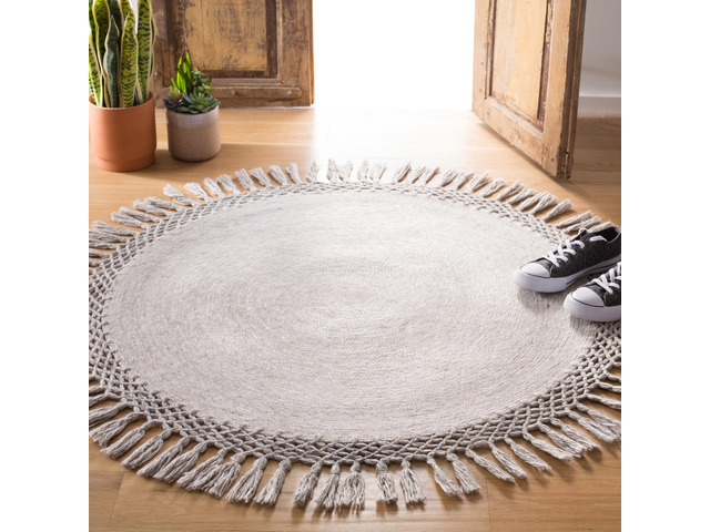 SAFAVIEH Sahara Collection SAH490A - Alfombra de borlas hecha a mano estilo bohemio, redonda de 3 pies, color beige