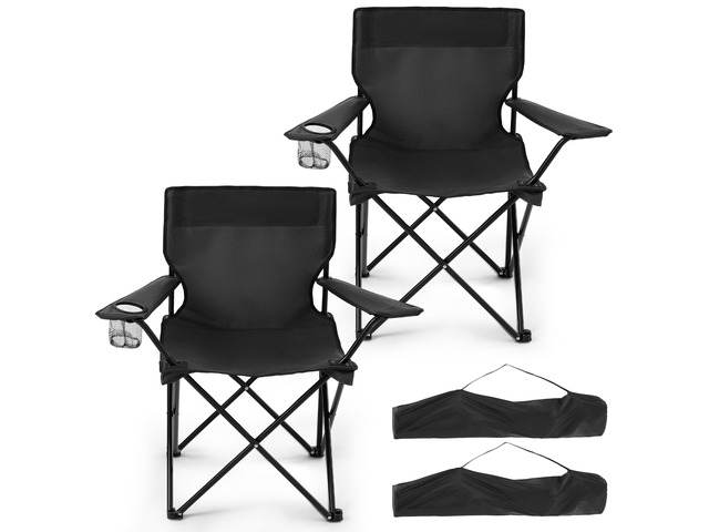 2-Pack Foldable Camping Chairs with Cup Holder, 300LB Lawn Portable Folding Chairs for Adults, Lightweight Outdoor Beach Chairs with Carry Bag for...