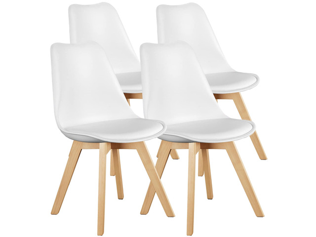 Dining Chairs Set of 4, PU Leather Accent Chairs for Living Room Upholstered Kitchen Side Chair, Curved Backrest, Wood Legs, Armless, Mid Century...
