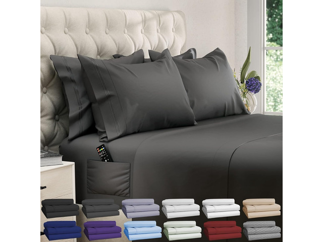 King Size Sheets Set - 6 pcs Breathable Cooling Sheets King Size up to 21' Extra Deep Pocket King Sheet Set with Side Pockets - Extra Soft 100%...