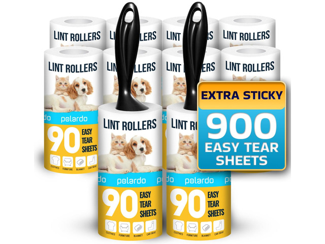 Lint Rollers 2 pcs, 900 Sticky Sheets, Extra 8 Spare Rollers/Hair Remover for Clothes, Furniture, Couch, Carpet, Dog Hair Remover, Cat Hair...