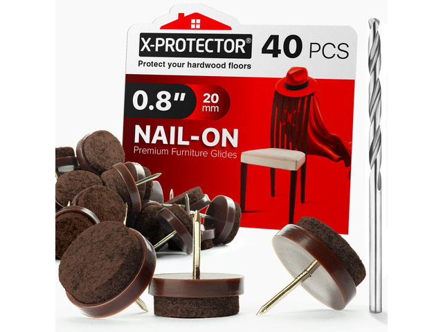 Nail-on Felt Pads 40 PCS - 0.8' Felt Furniture Pads Brown Chair Leg Floor Protectors - Nail in Furniture Pads for Furniture Legs - The Best Chair...