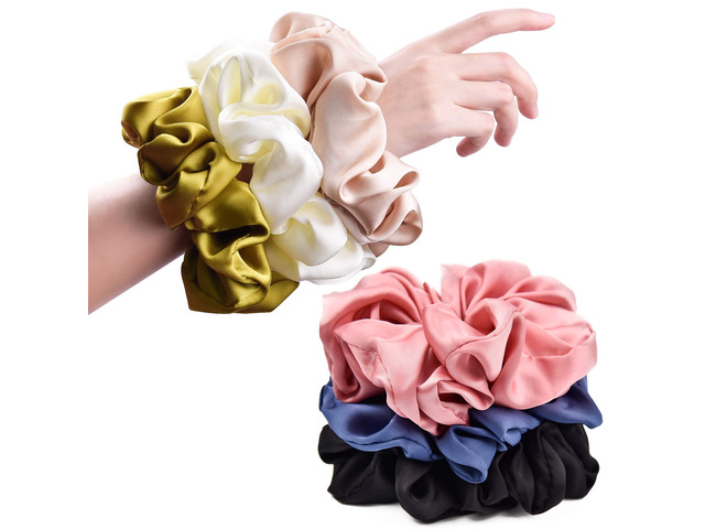 Big Real Silk Scrunchies for Women 6.3Inches Large Scrunchie Satin Oversized Silk Thick Elastic Hair Ties Jumbo Hair Scrunchies 6 Pack...