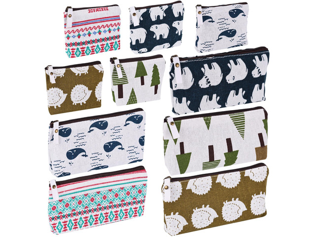 10 Packs Canvas Zipper Pencil Bags Small Cosmetic Makeup Bags Coin Purse Multifunctional, Cosmetic Makeup Bag Small Pouches, Purse