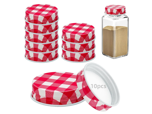 10 Pcs iron Jar Lids Lids for 4 oz and 6 oz Square Spice Jars Reusable Can Airtight Spice Storage Canning Lids for Nice Sealing Kitchen (Red grid)