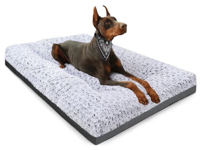 Deluxe Washable Dog Bed for Large Dogs Dog Crate Mat 35 Inch Comfy Fluffy Kennel Pad Anti-Slip for Dogs Up to 60 lbs, 35' x 23', Grey