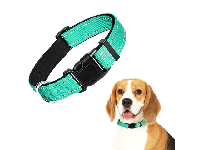 Vila Reflective Nylon Adjustable Dog Collar, High-Visibility, Padded and Lightweight, for Daily Walks and Training, Easy-On Snap Buckle, Strong...