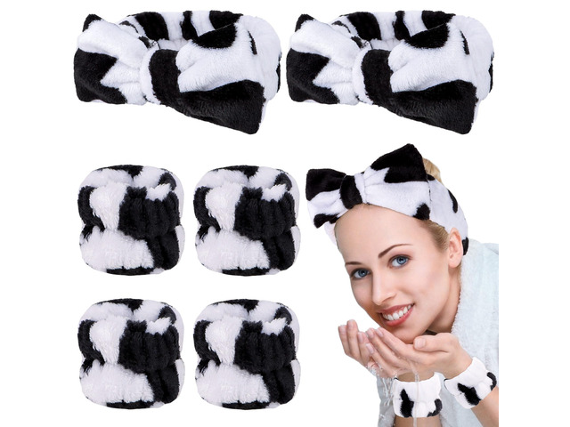 Casoty 6-Piece Spa Headband and Wristband Set for Face Washing, Hair Care, Yoga, and Girls' Gifts