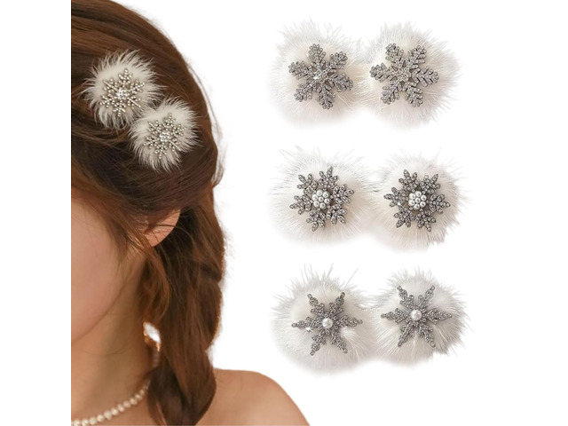 Snowflake Hair Clip, 6 PCS, Plush Hairpin for Girls, Women Hair Barrettes, Accessories Decoration