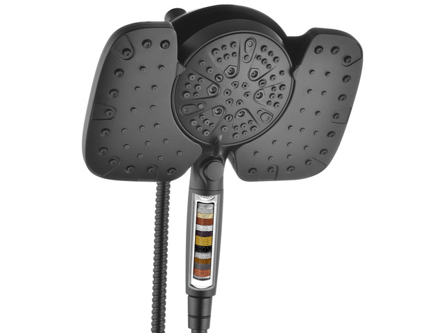 Rain Shower Head with Filtered Handheld Spray Combo Black 2.5 GPM 10 Rainfall Showerhead with 9-Spray Detachable Handheld, High Pressure, ON/OFF...