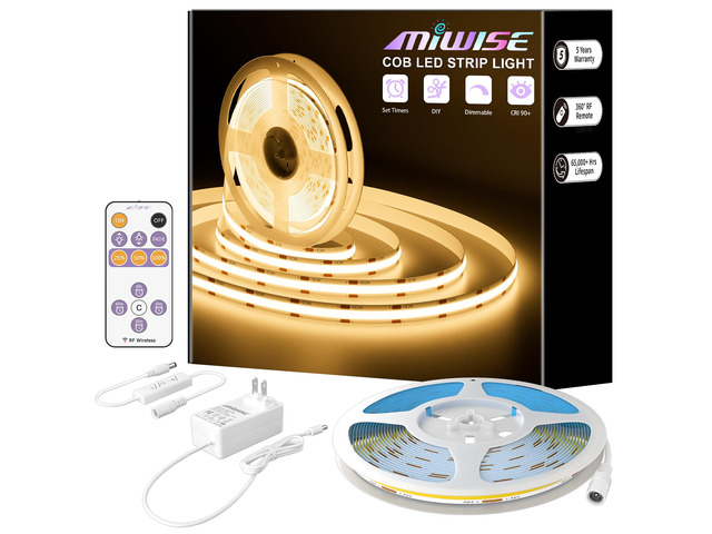 COB LED Strip,2700K Warm White 32.8ft/10m,Dimmable Super Bright 24V LED Strip Light,CRI 90+ Flexible Tape Light with RF Remote Timer Function,for...
