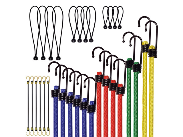 Bungee Cords with Hooks, Heavy Duty Assorted Set, 32PCS 18', 24', 32', 40' Bungee Cords, Mini & Ball Bungees for Tarp, Tent, Truck, Outdoor. UV...