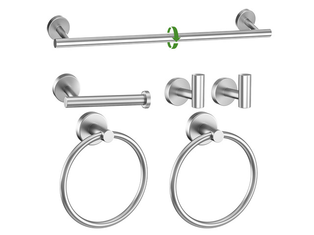 6-Piece Towel Bar Set Brushed Nickel Bathroom Hardware Accessories Set Includes 23.6in Towel Bar 2 Round Towel Ring Stainless Steel Wall-Mounted