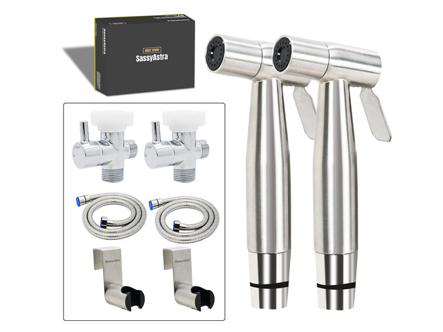 2 Pack Handheld Toilet Bidet Sprayer, Stainless Steel Adjustable Pressure Bidet Attachment for Toilet, Leak-Free Hose, Brass 7/8' T-Valve, Easy...