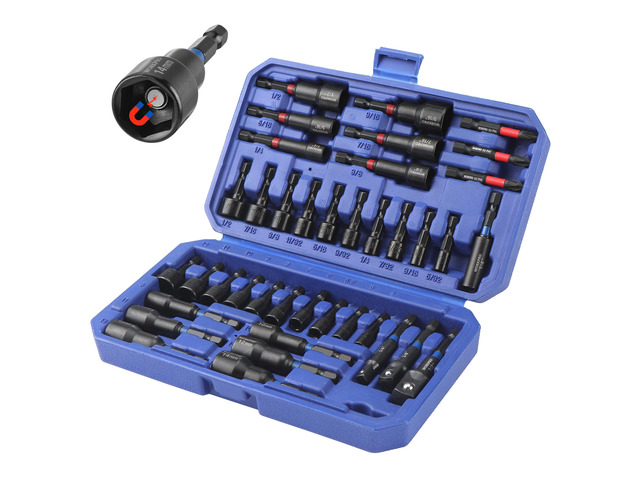 39 PCS Magnetic Nut Driver Set, Impact Driver Bit 1/4' Hex Shank SAE & Metric Cr-V Steel Power Nut Drivers with Impact Socket Adapters, Screwdriver...