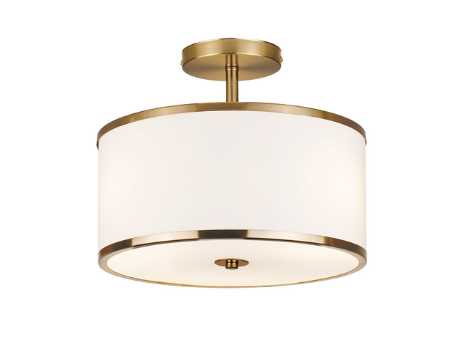 Luxury Semi Flush Mount Ceiling Light, 3-Light Drum Lamp with Gold Brass Finish and Fabric Shade, Ideal for Bedroom, Kitchen, Dining Room, Hallway,...